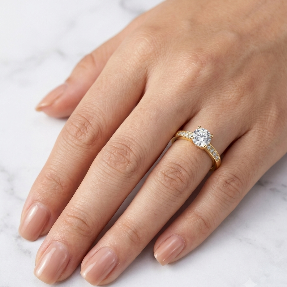 ECLAT - 0.6ct Pave Moissanite Solitaire | 925 Sterling Silver - Yellow